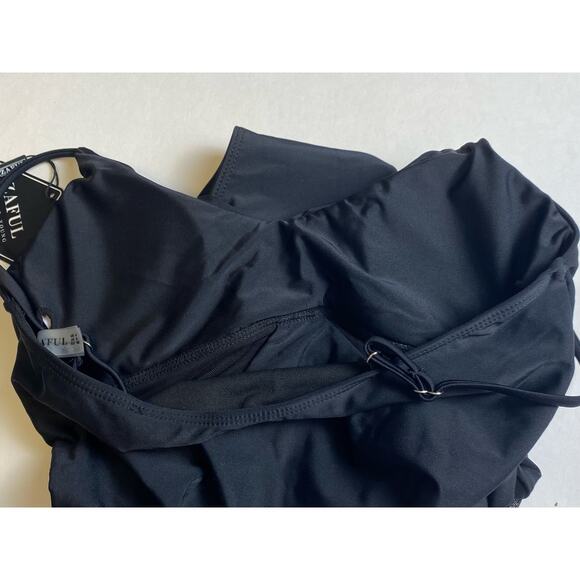 Zaful Women's Black V-Neck Mesh Cross Sides Tummy Control Swimsuit Size 4 - Picture 7 of 7